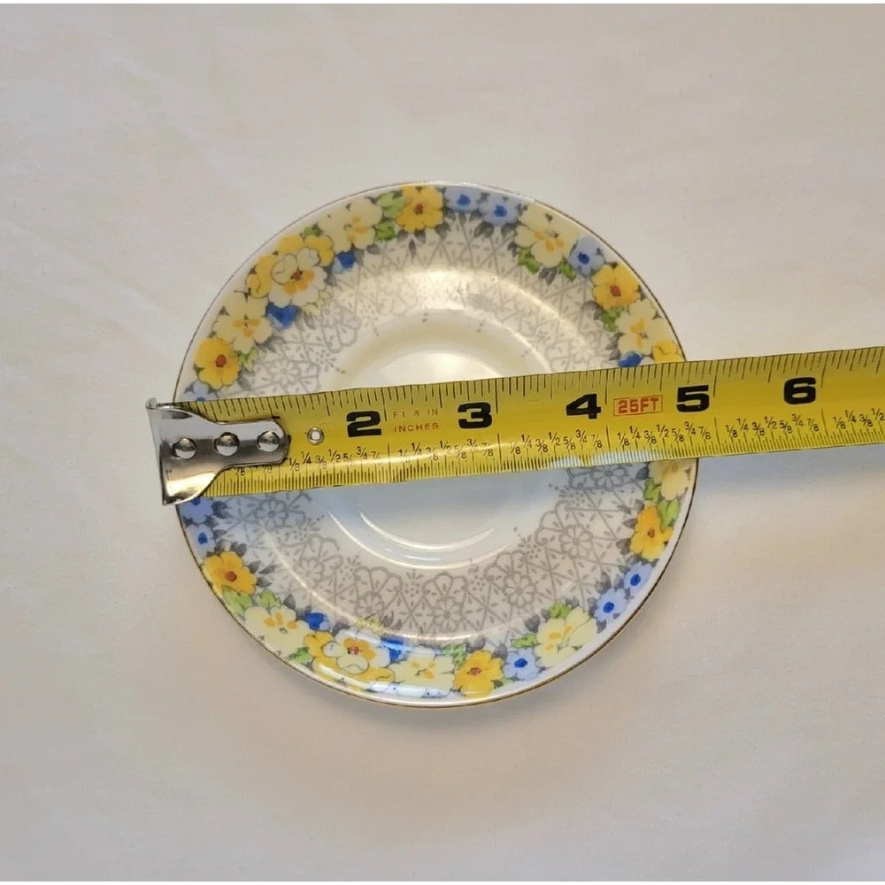 Vintage Crown‎ Staffordshire Demitasse Set Yellow Blue Flowers